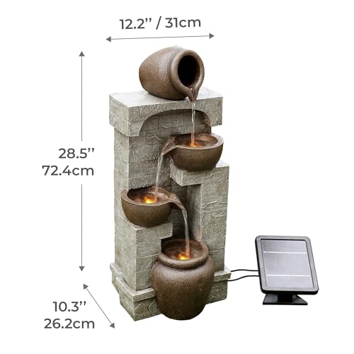 Solar Powered 4-Tier Bowl Waterfall Garden Fountain