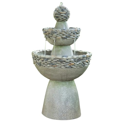Zen 2-Tiered Stone Look Garden Fountain, 37" Gray