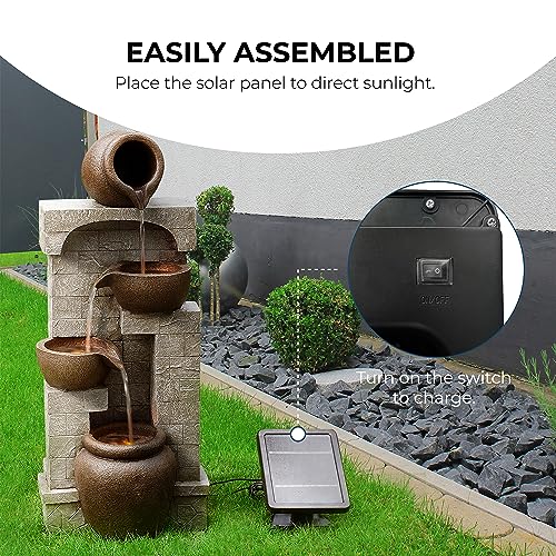 Solar Powered 4-Tier Bowl Waterfall Garden Fountain