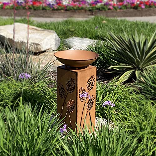 Rustic LED Pillar Garden Statue with Planter Dish