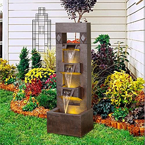 40.94' Outdoor Water Fountain with Lights, 4 Tier Garden Décor