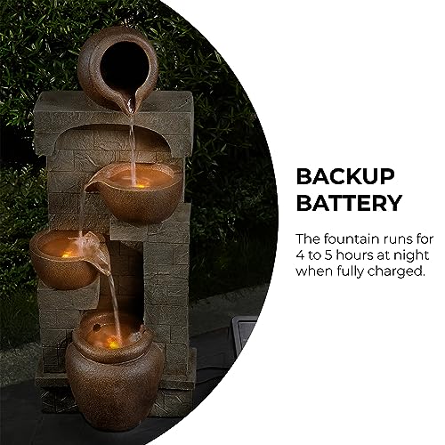 Solar Powered 4-Tier Bowl Waterfall Garden Fountain