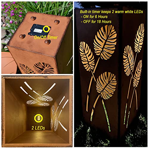 Rustic LED Pillar Garden Statue with Planter Dish