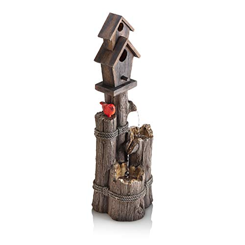 Alpine Corporation 35" Tall Outdoor 3-Tier Birdhouse Water Fountain Yard Art Decor