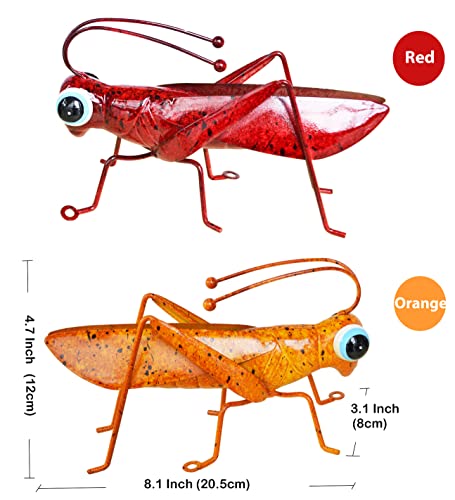 Metal Grasshopper Figurine Yard Art Decoration Set (Red&Yellow)