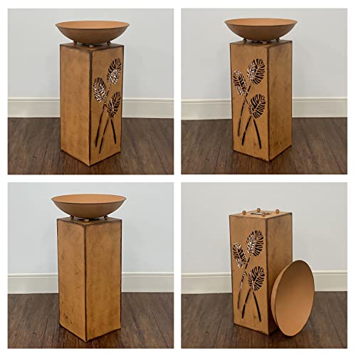 Rustic LED Pillar Garden Statue with Planter Dish