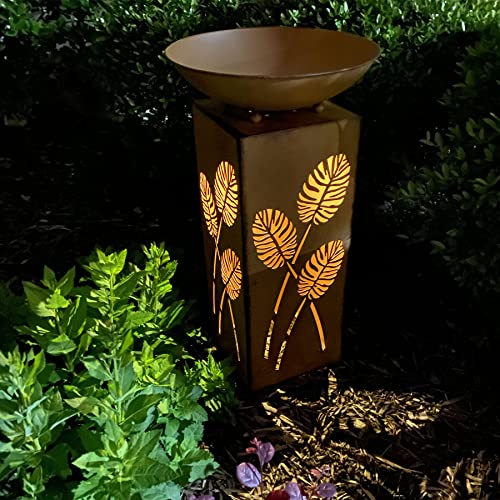 Rustic LED Pillar Garden Statue with Planter Dish