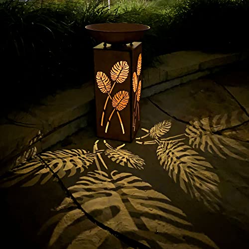 Rustic LED Pillar Garden Statue with Planter Dish