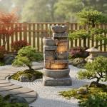 Gray Stacked Stone Waterfall Fountain with LED Lights - 33
