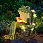 Solar Miniature Frog Statues with Succulents and Lights