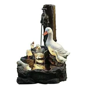 Solar Duck Statue Fountain with Cascading Water Feature