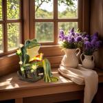Solar Miniature Frog Statues with Succulents and Lights
