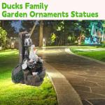 Solar Duck Family Garden Fountain Statues