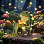 Solar Miniature Frog Statues with Succulents and Lights