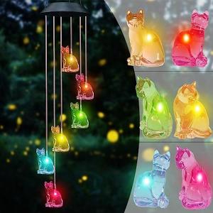 Color Changing Cat Solar Wind Chimes for Garden