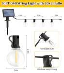 Solar Powered Outdoor String Lights with G40 Bulbs