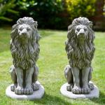 Stone Two Lions Garden Sculpture Pillar Caps