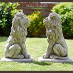Stone Two Lions Garden Sculpture Pillar Caps