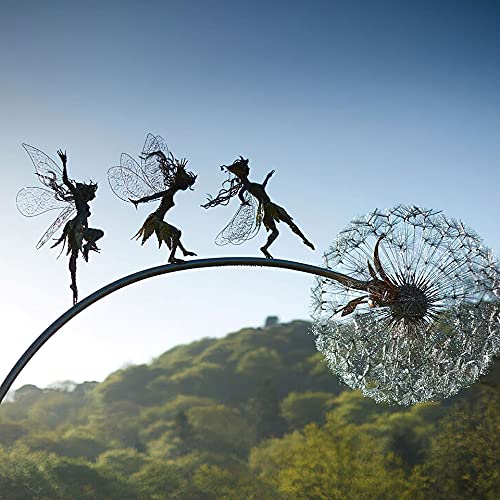 QUUERT Metal Fairies Dandelions Dance Together Statue Garden Ornament Sculpture Decor,B