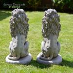 Stone Two Lions Garden Sculpture Pillar Caps