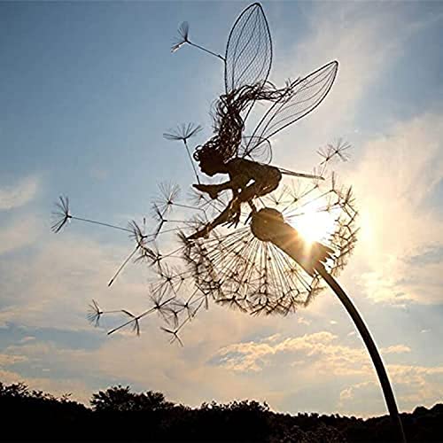 QUUERT Metal Fairies Dandelions Dance Together Statue Garden Ornament Sculpture Decor,B
