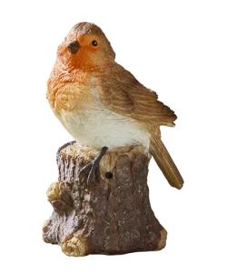 Solar Singing Robin Garden Sculpture on Stump
