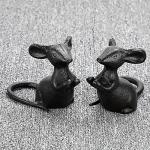 Cast Iron Mouse Garden Sculptures - Black Mice Statues