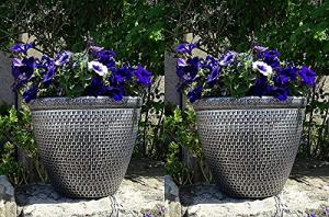 Large Antique Silver Round Garden Planter Pot