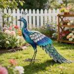 Metal Peacock Garden Statue for Outdoor Decor