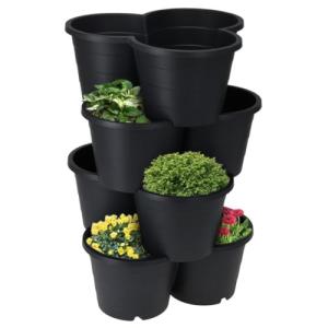 GEEZY Stackable Black Flower Pot Set of 4
