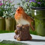 Solar Singing Robin Garden Sculpture on Stump