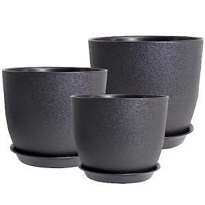 Set of 3 Modern Black Plant Pots with Drainage