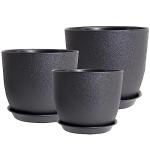 Set of 3 Modern Black Plant Pots with Drainage