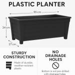 Set of 4 Black Long Trough Plant Pots