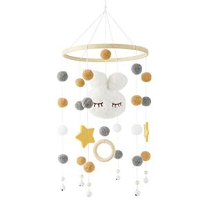 Bamboo Bunny Mobile with Wind Chimes and Felt Balls