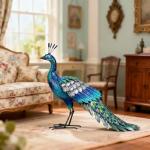 Metal Peacock Garden Statue for Outdoor Decor