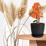 Set of 3 Modern Black Plant Pots with Drainage