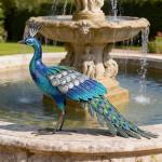 Metal Peacock Garden Statue for Outdoor Decor