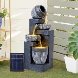 Solar 4-Tier Cascading Water Fountain with Lights