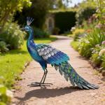 Metal Peacock Garden Statue for Outdoor Decor