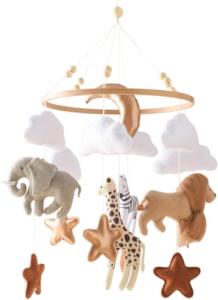 Wooden Animal Kingdom Baby Mobile with Wind Chime
