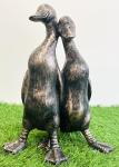 Vintage Bronze Duck Garden Statue Pair - 19cm