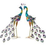 Blue Metal Peacock Garden Statues (2 Pieces)