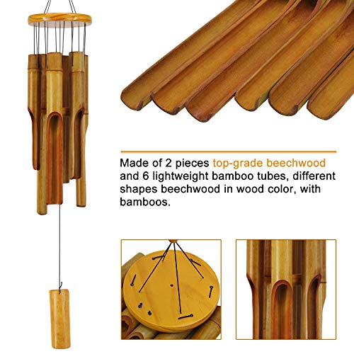Bamboo Wind Chimes Outdoor,Wooden Wind Chimes with Melody Deep Tone,30" Classic Zen Garden Windchime for Relaxation, Grace.Home Décor for Patio, Garden or Indoor