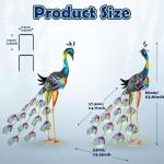 Blue Metal Peacock Garden Statues (2 Pieces)