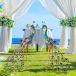 Blue Metal Peacock Garden Statues (2 Pieces)