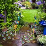 Blue Metal Peacock Garden Statues (2 Pieces)