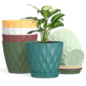 Colorful 6-Pack Plastic Plant Pots with Saucers