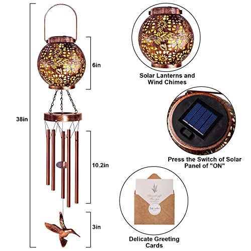 Wind Chimes for Outside 38" Hummingbird Solar Wind Chimes Gifts for Mom Hanging Solar Lantern, Garden Decor Wind Chime for Patio Yard, Christmas Windchimes Outdoors Gifts for Women Mom Grandma