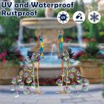 Blue Metal Peacock Garden Statues (2 Pieces)